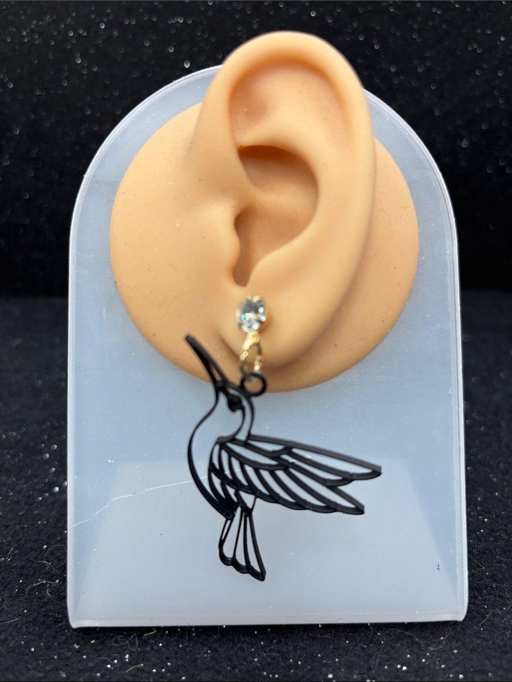 Hummingbird Statement Earrings with Crystal Studs - Picture 4 of 4